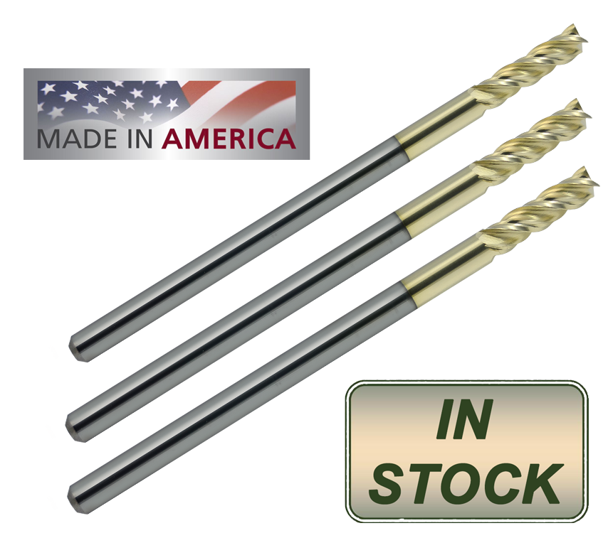 3 Pack 1/4" 3 Flute, 3/4" LOC, 4" OAL  "ZrN" Coated Solid Carbide End Mills, Compatible with Easy Jig Gen 1