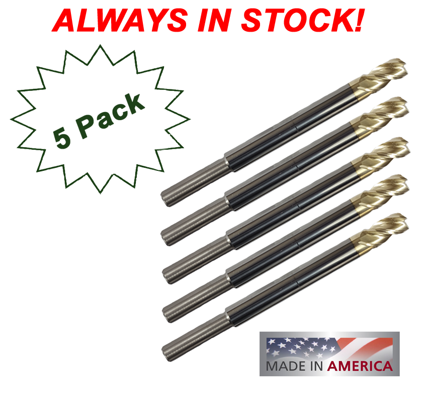 5 Pack 5/16" 3 Flute, "ZrN" Coated Carbide End Mills Compatible with Easy Jig Gen 2, 5d Tactical Jigs