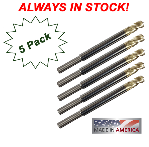 5 Pack 5/16" 3 Flute, "ZrN" Coated Carbide End Mills Compatible with Easy Jig Gen 2, 5d Tactical Jigs